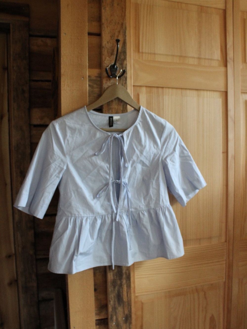 Light Blue H&M Bow-tie Top 100% Cotton